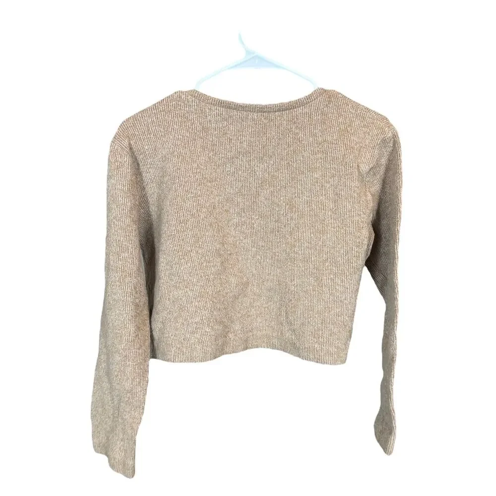 Zara Cropped Soft-Touch Ribbed Sweater Dark Beige Size M